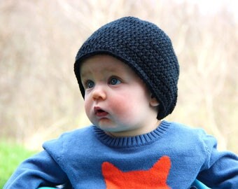 Black Crochet Baby Hat - 6-12 Month Hat - Baby Hats for Girls - Baby Hats for Boys