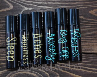 Essential Oil Label Decals for Roller Bottles 10 ml - Choose Font and Color