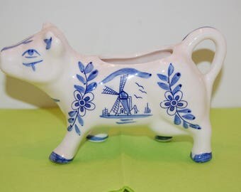 Vintage Cow Creamer, Blue and White Cow Creamer, Delft Creamer, Holland, Blue Flower Creamer, Blue and White Creamer, Cream Pitcher