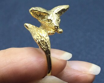Gold Fennec Fox Ring , animal wrap ring , boho animal ring , fox gifts for her , fox gifts for women , fennec design , cute teen girl gift