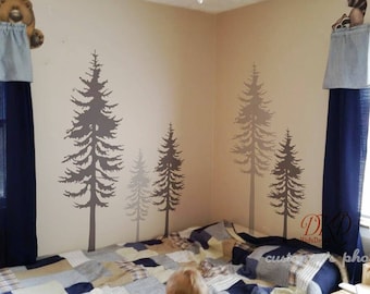 Pine tree wall decal, Pine tree decal, Tree wall decal-large set of 5 pine trees -DK045