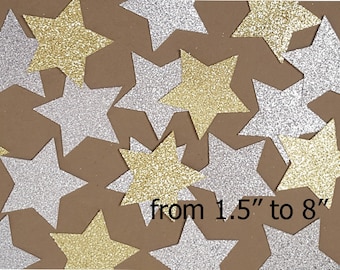 Gold or Silver GLITTER STAR die cuts/ Gold or Silver stars /size 1.5inch -8inch/
