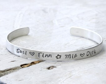 Bracelet personalized family 925 Silver, hand stamped with names, words of desire