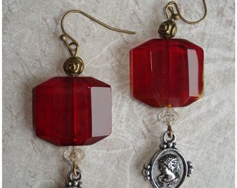 Earrings "Red Victoria" style retro classic neo