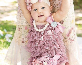 Dusty Rose Lace Romper/ Baby Romper/Baby Girl Romper/Girl Lace Romper/Lace Romper/Baby Lace Romper/Petti Romper/Lace Romper Baby/Photo Prop