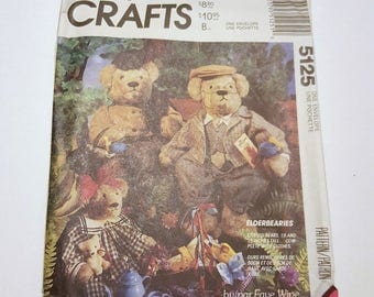 Elderbearies Stuffed Bears Complete With Clothes / Stuffed Bear Pattern / McCall's Crafts 5125