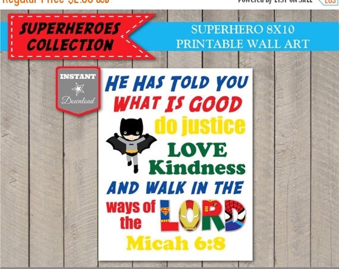 SALE Printable Wall Art - Instant Download Superhero 8x10 Verses Micah 6:8 / Boy's Room Decor / DIY / Superhero Collection / Item #512