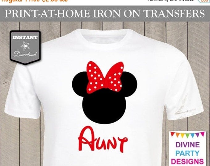 SALE INSTANT DOWNLOAD Print at Home Red Girl Mouse Aunt Printable Iron On Transfer / T-shirt / Family Trip / Birthday / Item #2399