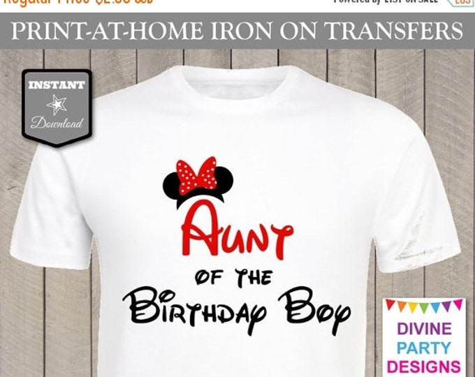 SALE INSTANT DOWNLOAD Print at Home Red Girl Mouse Aunt of the Birthday Boy Printable Iron On Transfer / T-shirt / Trip / Item #2391