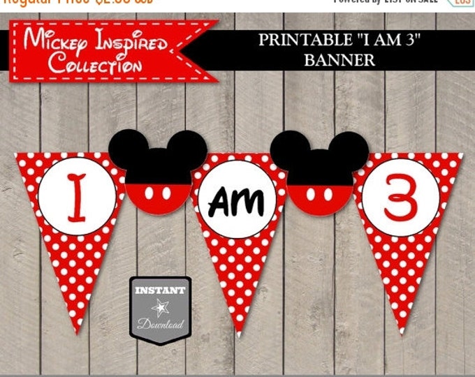SALE INSTANT DOWNLOAD Mouse I am 3 Banner / Printable Diy / 3rd Third Birthday Party / Classic Mouse Collection / Item #1556