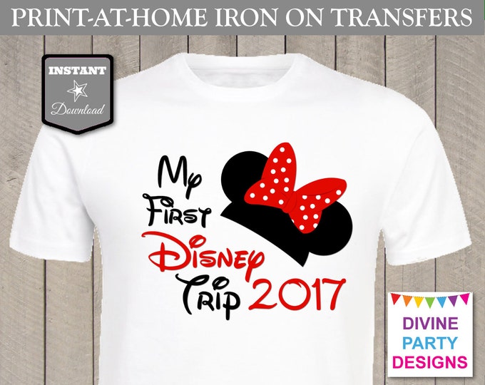SALE INSTANT DOWNLOAD Print at Home Red Girl Mouse My First Disney Trip 2017 Printable Iron On Transfer / T-shirt / Family Trip / Item #2327