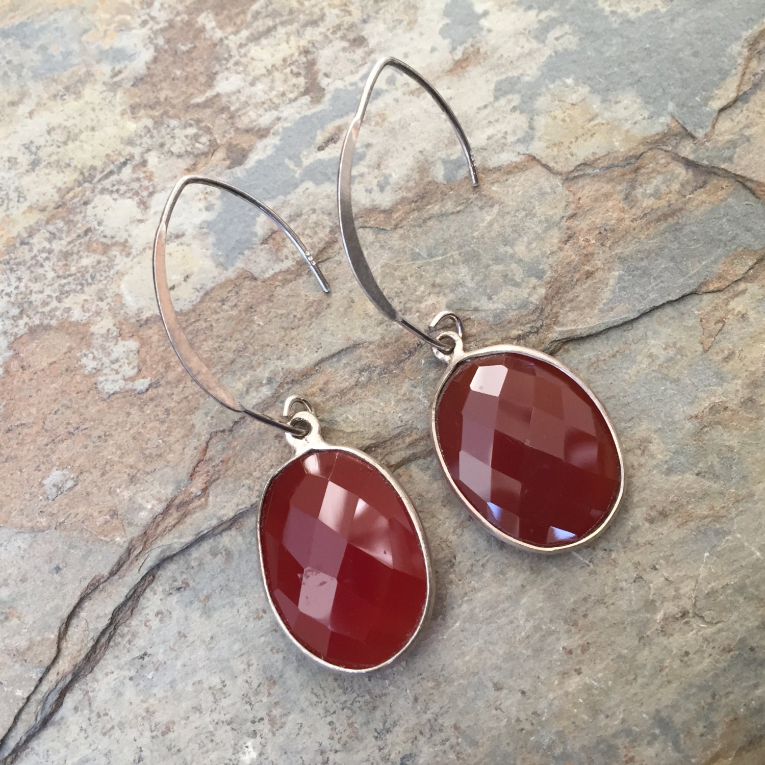 Carnelian Earrings with Sterling Silver on by EastVillageJewelry