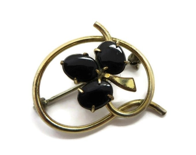 Onyx Gold Filled Brooch, Vintge 12K Gold Filled WRE Brooch, Gold Tone Flower Pin, Perfect Gift, Gift Box