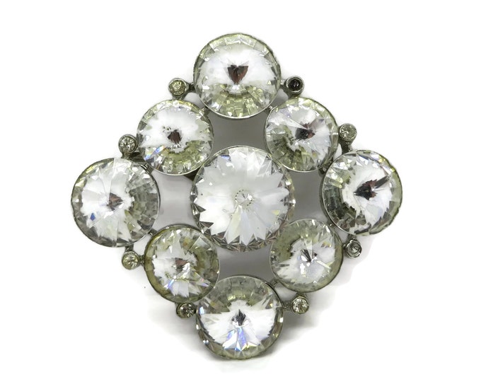 Weiss Clear Rhinestone Brooch | Vintage Diamond Shaped Signed Designer Pin | Bridal Jewelry
