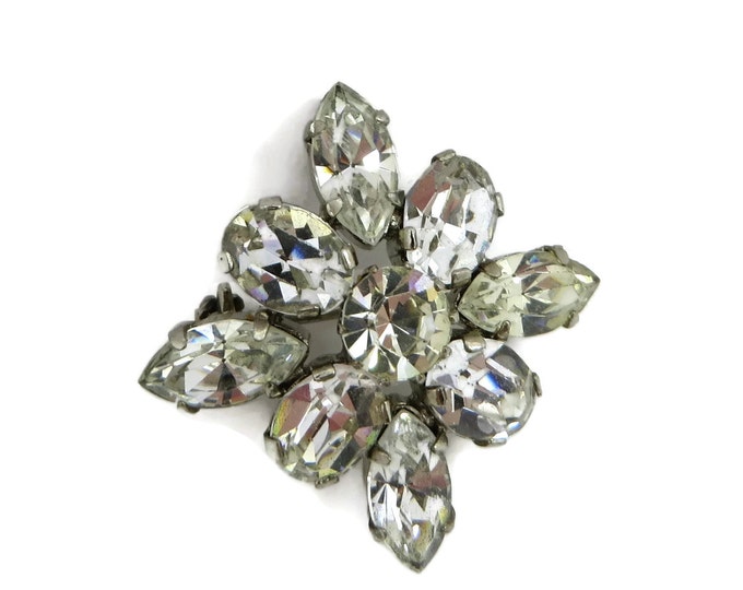Weiss Starburst Brooch, Vintage Rhinestone Pin, Silvertone Rhinestone Brooch, Signed Weiss Jewelry