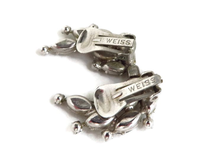 Bridal Earrings, Rhinestone Clip-ons, Vintage Signed Weiss Silver Tone Earrings, Vintage Jewelry, Gift idea