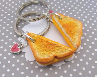 Grilled Cheese Keychains, Boyfriend Gift, Best Friend Keychains, Polymer Clay Food, Matching Keychains, Personalized BFF Gift
