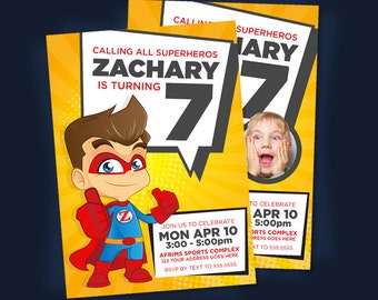 Superhero Invitation. Super hero Invitation. Superhero Party. Superhero Birthday Invitation.