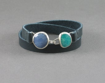 Amazonite and Sodalite Leather Wrap Bracelet