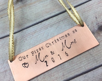 Our First Christmas Ornament, Couple First Christmas Ornament, Personalized Custom Xmas Ornament, Our First Christmas as Mr and Mrs Ornament