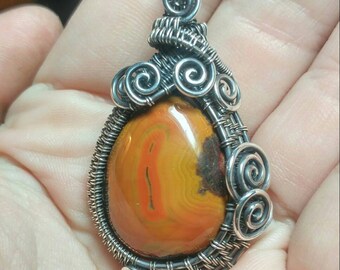 Carnelian Stone Pendant | Oxidized Sterling Silver | Orange Gemstone Pendant | Zhanguo Warring States Agate | Heady Pendants | Chinese Agate