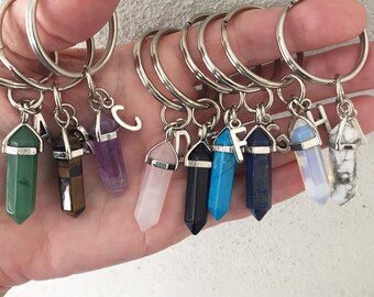 Crystal Initial Keychain/ Crystal Key Chain/ Crystal Keyring/ Cutout Initial Key Chain/ Healing Crystals/ Crystal Key Holder