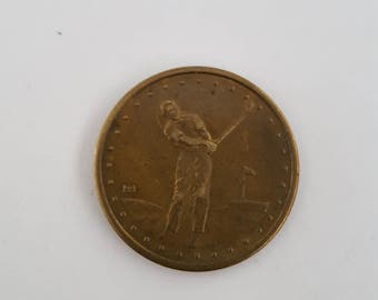 Vintage copper Golfing token, marked HH, driving range token. 1930's golfer