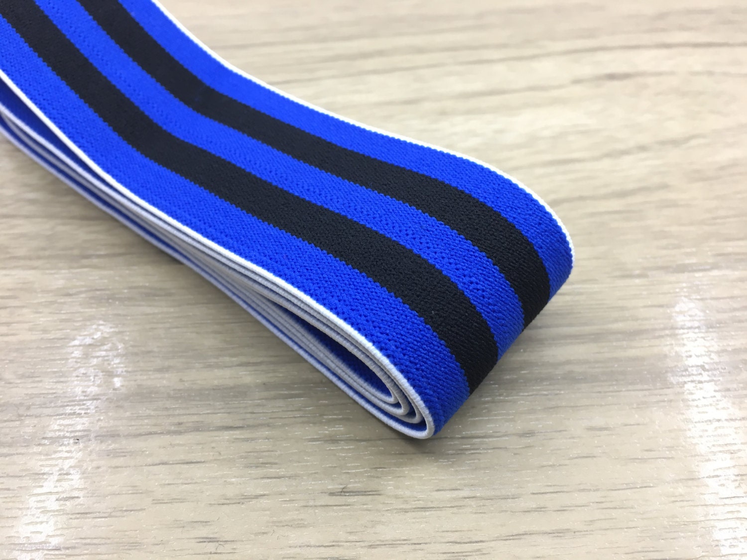 1.5 inch (40mm) Wide Colored Plush Blue and Black Striped Elastic Band ...