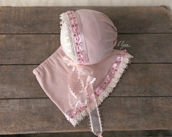 Newborn bonnet, Newborn hat, Newborn photo prop, Baby girl clothes, Going home outfit, Newborn skirt, Vintage bonnet, Baby hat, Baby prop