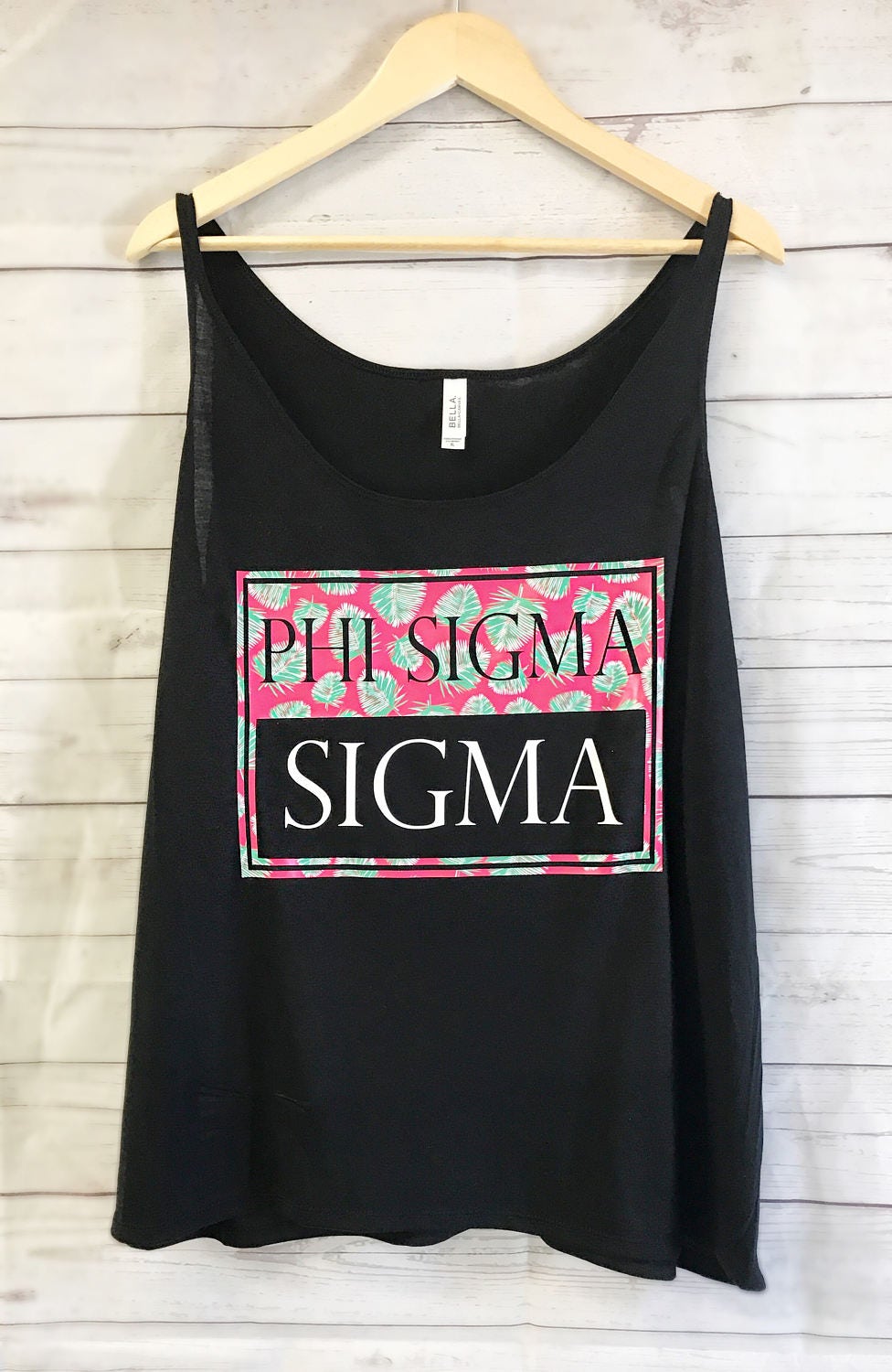 Phi Sigma Sigma, Beach Tank Top, Palm Trees, Sorority Summer Tank, Sorority, Greek Shirts, Hot Pink and Black