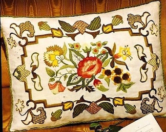 Red Floral Jacobean Pillow crewel embroidery kit (Erica Wilson)