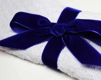 22mm wide Luxury Velvet Ribbon MIDNIGHT BLUE per metre; High End Quality. Weddings, Dressmaking, Crafts etc
