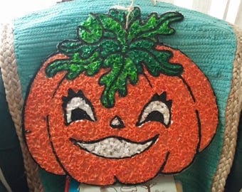 VTG Melted Plastic Popcorn Halloween Jack O' Lantern Pumpkin