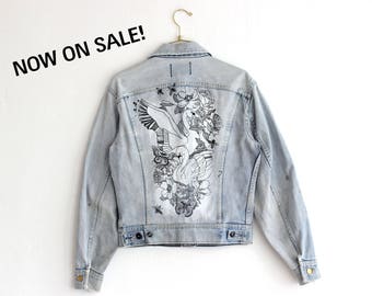 Vintage Lee Denim Jacket, Custom Denim Jacket, Upcycle Jean Jacket, Lee Rider Jacket, Hand Paint Denim Jacket, Thrashed Jean Jacket
