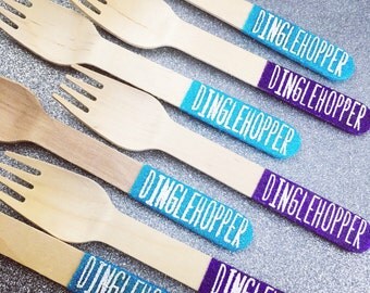 Glitter Dipped Dessert Wooden Spoons - Forks - Custom Stamp Opt. - Housewares - Utensils - Multiple Colors - Mix & Match - 25/pack