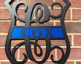 Personalized Police Decor, Thin Blue Line, Police lives Matter, Monogram Door Wreath, LEO, Front Door Wreath, Law Enforcement, police office