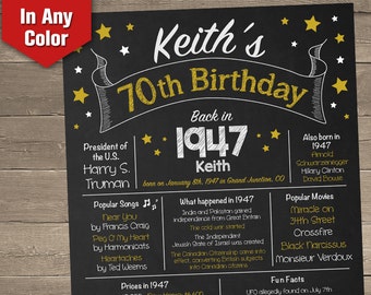 70th Birthday Chalkboard, 1947 Birthday Poster, Adult Birthday Chalkboard, Back in 1947, 70th Birthday Centerpiece, 70th Birthday Gift