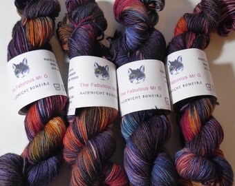 Midnight Fireworks, Hand Dyed Yarn, Sock Yarn, Hand Dyed Sock yarn, Merino, 4 ply, Fingering, 50gms, Midnight Blue, Red, Gold, Aqua, Purple