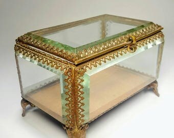 Rectangular, Beveled Glass, Antique Jewelry Casket
