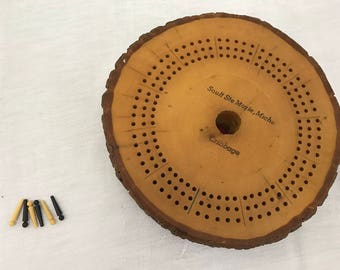 Wood Bark Cribbage Board with 6 Pegs