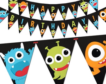 Little Monster Birthday Banner - Funny Little Monster Birthday Decorations - Kids Party - 1st Birthday - Printable PDF - Instant Download