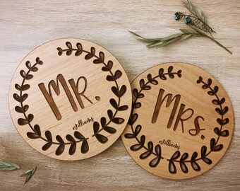 Mr and Mrs Mugs Personalized Coasters, Lacquered Wood Coaster, Monogram Coaster, Inexpensive Wedding Favors, Wedding Gifts for Bride -09