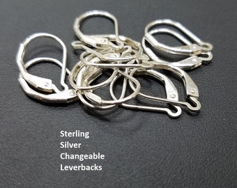 1 Pair Sterling Silver Leverback Earring, Changeable, 925
