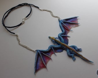 Blue dragon Erydan, dragon necklace from polymer clay