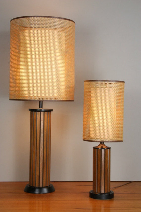 Danish Teak Lamps Pair Hans Wegner Double Shaded Vintage MCM