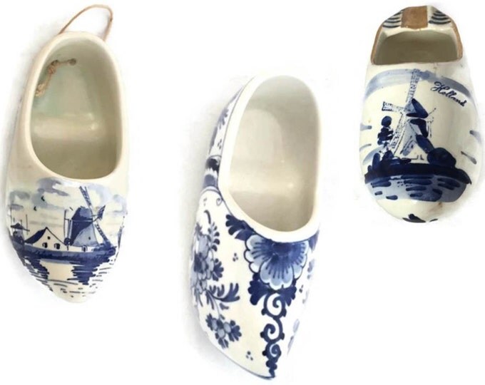 Vintage Delft Hand Painted Ceramic Dutch Shoe - Set of 3 Delft Shoes - Vintage Home Decor,