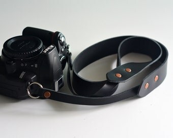 Horween leather camera strap / adjustable camera strap - fixed length (Black)