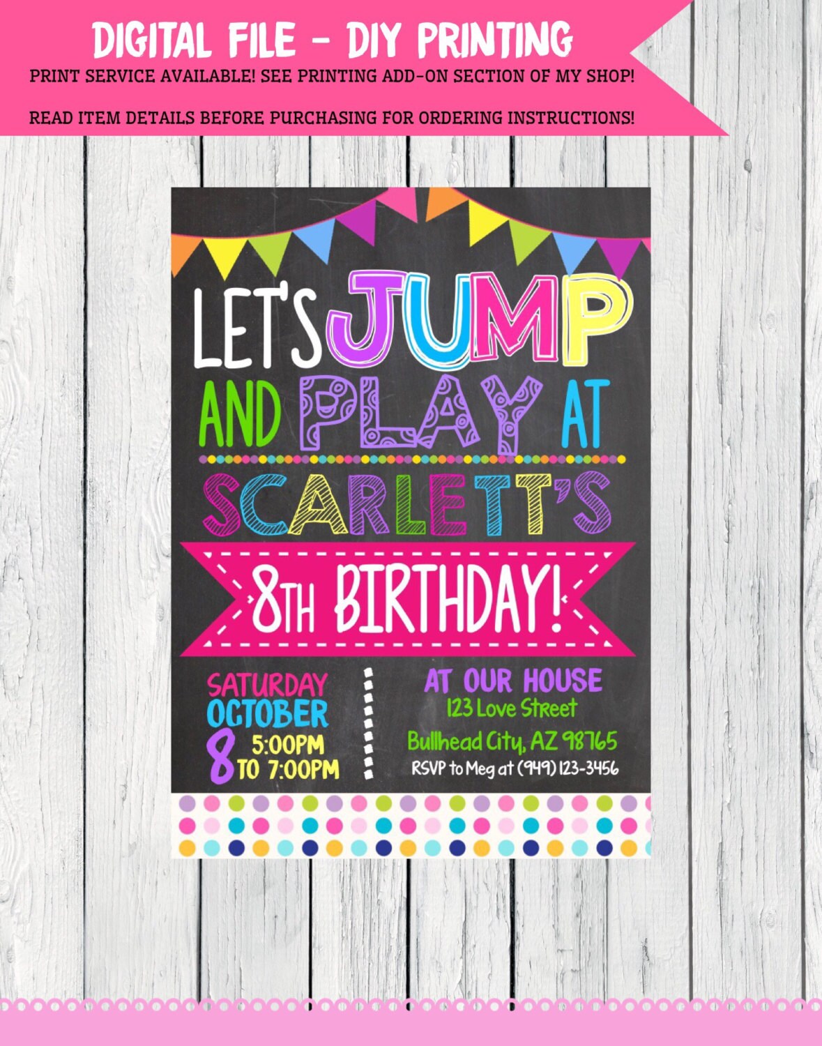 JUMP & Play Personalized birthday chalkboard invitation