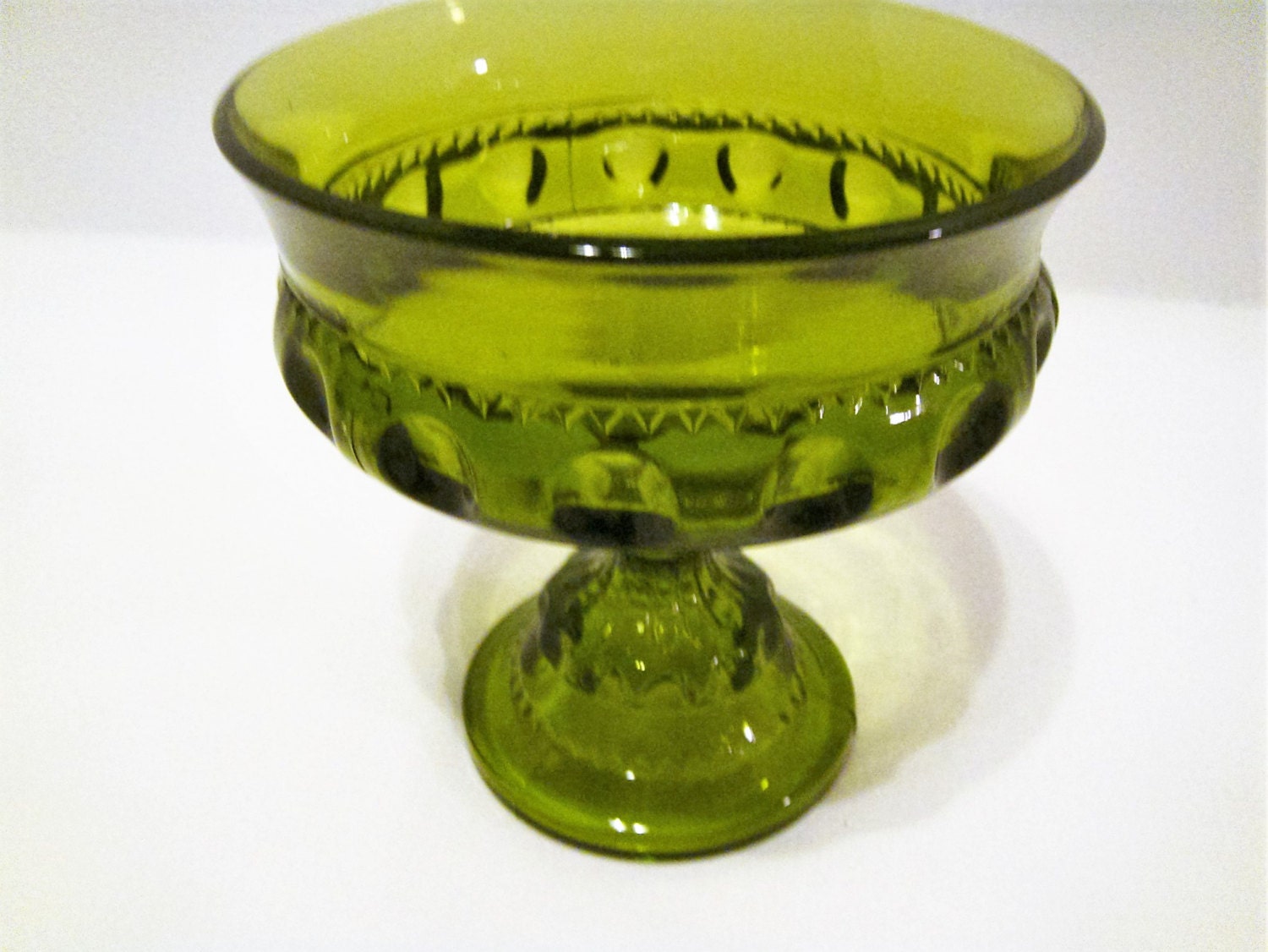 Vintage Green Glass Compote Dish Small Emerald Green Dish