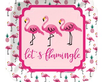 Flamingo Dinner Plates - Party Like a Pineapple - Pink Dinner Plates - Birthday Party, Baby & Bridal Shower Party Supplies - 8 ct